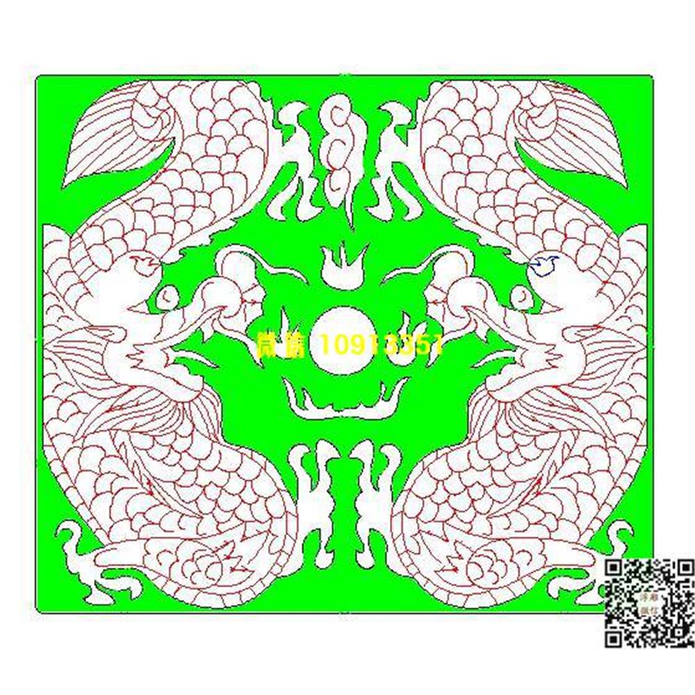 精雕图28双龙墓碑碑头线雕图线条图单线铣底图_电脑雕刻plt文泰矢量图精雕图浮雕图